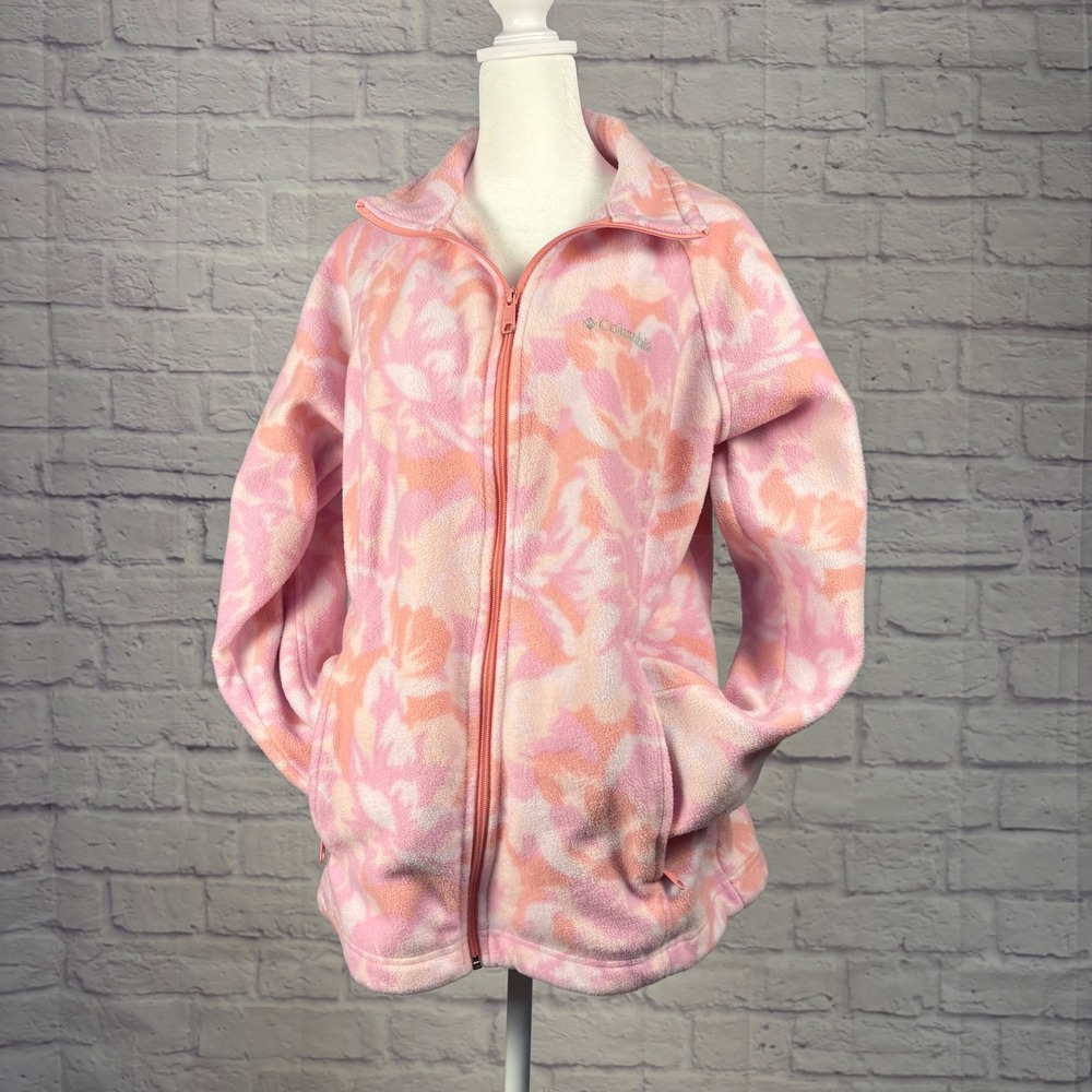 Columbia Womens XL Pink Orange Floral Camo Full Zip Fleece‎ Jacket Outdoor Layer
